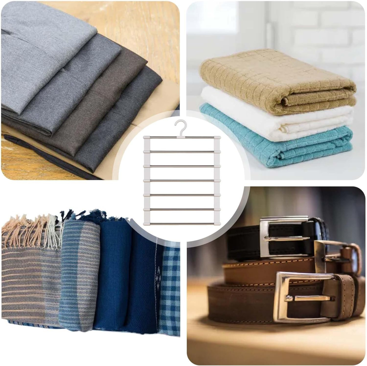 Umeras Cascada Pentru Pantaloni/Cravate/Esarfe/Prosoape Cu 7 Bare Pentru Economisire Spatiu, Dimensiuni 36x48.5 cm, Alb, Luxer [8]