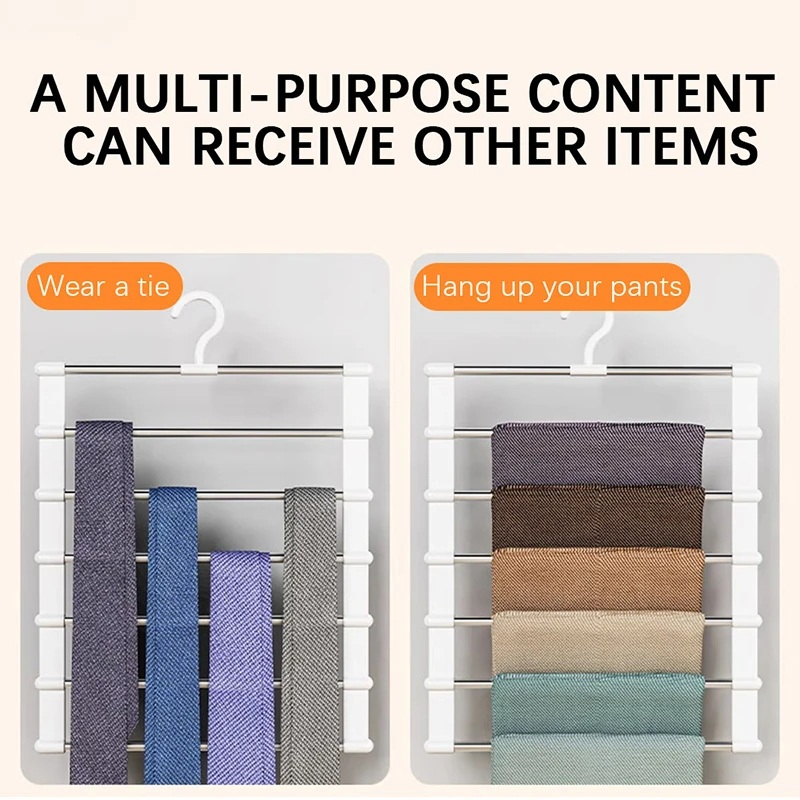 Umeras Cascada Pentru Pantaloni/Cravate/Esarfe/Prosoape Cu 7 Bare Pentru Economisire Spatiu, Dimensiuni 36x48.5 cm, Alb, Luxer [7]