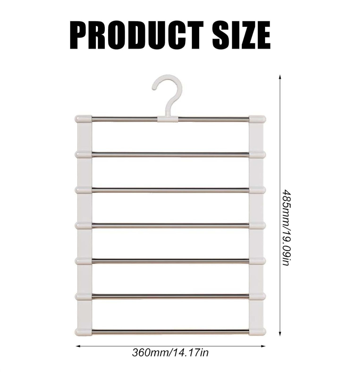 Umeras Cascada Pentru Pantaloni/Cravate/Esarfe/Prosoape Cu 7 Bare Pentru Economisire Spatiu, Dimensiuni 36x48.5 cm, Alb, Luxer [10]