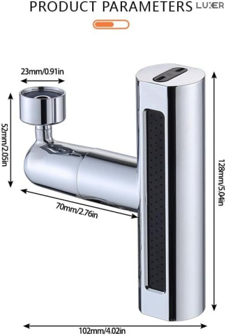 Adaptor universal pentru robinet Luxer cu brat pivotant, economizor de apă și 3 moduri de jet: concentrat, pulverizare largă și mod mixt, ideal pentru bucătărie și baie. [12]