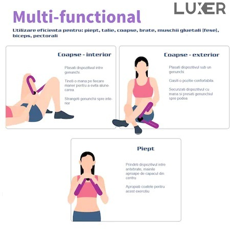 Aparat Fitness Multifunctional Pentru Tonifiere Musculara, Universal, Mov, Luxer, dispozitiv tonifiere musculara pentru muschi abdominali, fese, coapse, combatere celulita, pentru femei decathlon intersport ieftin luxer [10]