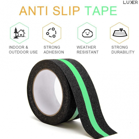 Banda Adeziva Antiderapanta pentru Scari/Trepte Interior/Exterior, Multisuprafete, Rezistenta la Apa, Lungime 5 m, Latime 5 cm, Negru, Luxer, Banda Adeziva Antiderapanta Aderenta Sporita, entru Suprafete Umede, Negru-Verde, Luxer Dedeman Leroy Merlin Emag Bilka Luxer [5]