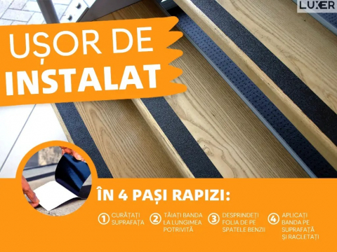 Banda Adeziva Antiderapanta pentru Scari/Trepte Interior/Exterior, Multisuprafete, Rezistenta la Apa, Lungime 5 m, Latime 5 cm, Negru, Luxer, Banda Adeziva Antiderapanta Aderenta Sporita, entru Suprafete Umede, Negru, Luxer Dedeman Leroy Merlin Emag Bilka Luxer [7]