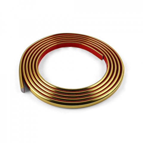 Banda Decorativa Autoadeziva, 1.1 cm x 5 m, pentru Pereti, Mobilier, Decoratiuni Auto si Interioare, Rezistenta la Apa, Durabila, Usor de Aplicat, Gold, Luxer, Banda adeziva decorativa de lipit pentru perete aurie tip platbanda / bordura prete, ornamentala luxer
