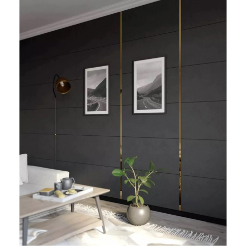 Bandă decorativă autoadezivă Luxer cu efect de oglindă aurie, lungime 5 metri, lățime 1.5 cm, material reflectorizant premium, ideală pentru decoruri interioare, mobilier și rame. [6]