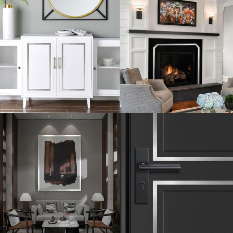 Bandă decorativă autoadezivă Luxer cu efect de oglindă argintie, lungime 5 metri, lățime 1.5 cm, material reflectorizant premium, ideală pentru decoruri interioare, mobilier și rame. [7]