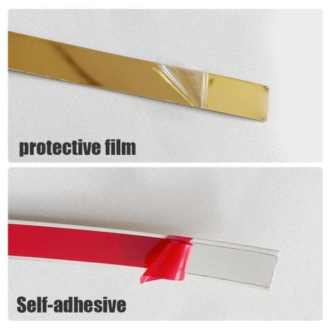 Bandă decorativă autoadezivă Luxer cu efect de oglindă aurie, lungime 5 metri, lățime 4 cm, material reflectorizant premium, ideală pentru decoruri interioare, mobilier și rame. [7]