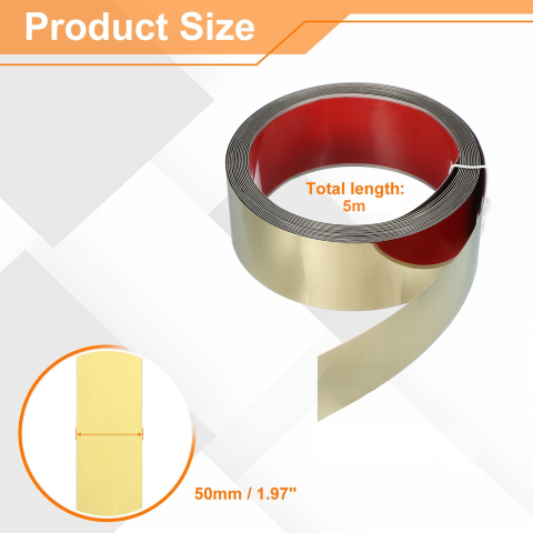 Bandă decorativă autoadezivă Luxer cu efect de oglindă aurie, lungime 5 metri, lățime 5 cm, material reflectorizant premium, ideală pentru decoruri interioare, mobilier și rame. [7]