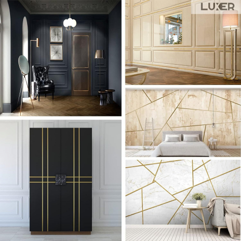 Banda Decorativa Autoadeziva Pentru Perete Cu Efect de Oglinda Luxer, Lungime 500 cm, Latime 2 cm, Gold, Banda Adeziva Metalica Pentru Mobila/Usi/Ferestre pentru Decor Dedeman Leroy Merlin Emag Gresie/Faianta Luxer [5]