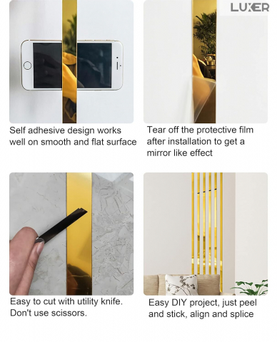 Banda Decorativa Autoadeziva Pentru Perete Cu Efect de Oglinda Luxer, Lungime 500 cm, Latime 2 cm, Gold, Banda Adeziva Metalica Pentru Mobila/Usi/Ferestre pentru Decor Dedeman Leroy Merlin Emag Gresie/Faianta Luxer [11]