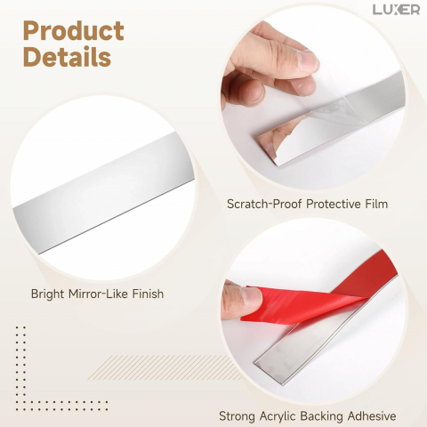 Banda Decorativa Autoadeziva Pentru Perete Cu Efect de Oglinda Luxer, Lungime 500 cm, Latime 3 cm, Silver, Banda Adeziva Metalica Pentru Mobila/Usi/Ferestre pentru Decor Dedeman Leroy Merlin Emag Gresie/Faianta Luxer [9]