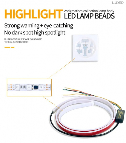 Banda LED Autoadeziva Pentru Portbagaj cu Semnalizare Dinamica Stanga/Dreapta/Marsarier/Frana, Rezistenta la Apa si la Temperaturi Ridicate, Compatibilitate Universala,Lungime 120 cm, Luxer, Banda LED Auto Autoadeziva Pentru Portbagaj cu Semnalizare Dinamica, Pentru Exterior, Dedeman, Rgb, 12 V, kit banda led pentru stopuri, Altex Jumbo Olx Leroy Merlin Luxer [10]