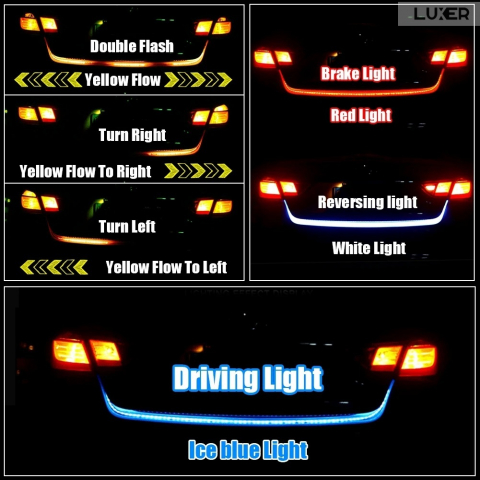Banda LED Autoadeziva Pentru Portbagaj cu Semnalizare Dinamica Stanga/Dreapta/Marsarier/Frana, Rezistenta la Apa si la Temperaturi Ridicate, Compatibilitate Universala,Lungime 120 cm, Luxer, Banda LED Auto Autoadeziva Pentru Portbagaj cu Semnalizare Dinamica, Pentru Exterior, Dedeman, Rgb, 12 V, kit banda led pentru stopuri, Altex Jumbo Olx Leroy Merlin Luxer [3]