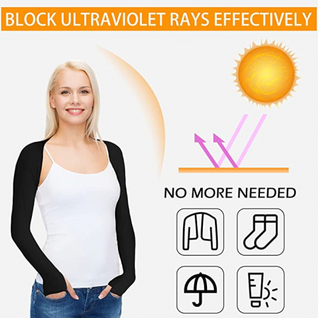 Bolero cu Maneci Sport si Protectie UV Luxer, Marime Universala, Unisex, Negru,  protectie auto, alergat, ciclism, pescuit, Negru, maneca protectie solara uv manusi fortbal alergat decathlon ieftine universale emag luxer [1]