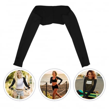 Bolero cu Maneci Sport si Protectie UV Luxer, Marime Universala, Unisex, Negru,  protectie auto, alergat, ciclism, pescuit, Negru, maneca protectie solara uv manusi fortbal alergat decathlon ieftine universale emag luxer [2]