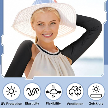 Bolero cu Maneci Sport si Protectie UV Luxer, Marime Universala, Unisex, Negru,  protectie auto, alergat, ciclism, pescuit, Negru, maneca protectie solara uv manusi fortbal alergat decathlon ieftine universale emag luxer [7]