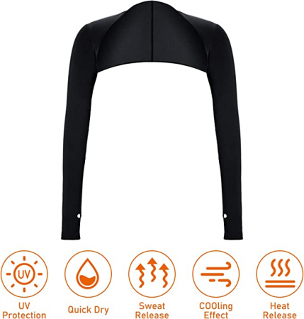 Bolero cu Maneci Sport si Protectie UV Luxer, Marime Universala, Unisex, Negru,  protectie auto, alergat, ciclism, pescuit, Negru, maneca protectie solara uv manusi fortbal alergat decathlon ieftine universale emag luxer [6]