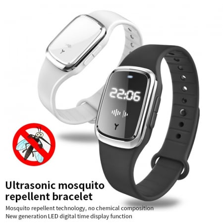 Bratara cu Ultrasunete Impotriva Tantarilor si Functie de Ceas Luxer, 3 Intensitati, Efect repelent, Negru, bratara anti tantari capuse din uleiuri esentiale citronella bebe tei farmacia tei catena pentru bebelusi copii adulti ieftine luxer [14]