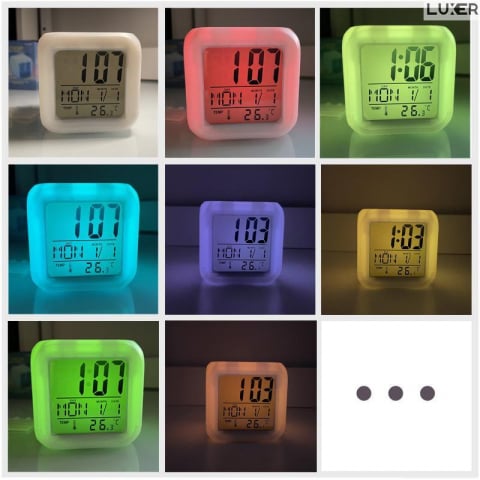 Ceas Digital pentru Masa/Birou/Noptiera, Multifunctional, cu Termometru si Alarma, Multiple Culori, Dimensiuni 8x8x8 cm, Luxer [4]