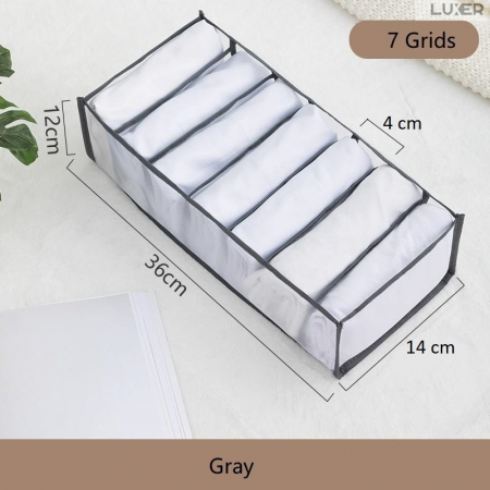 Cutie Tip Organizator de Haine si Lenjerie cu 7 Compartimente Luxer, Dimensiuni 36x14x12 cm, Gri, organizator haine bebelusi copii adulti pliabil ikea pepco dedeman jysk jumbo pentru calatorie bagaj sertar dulap dormitor emag leroy merlin luxer [9]