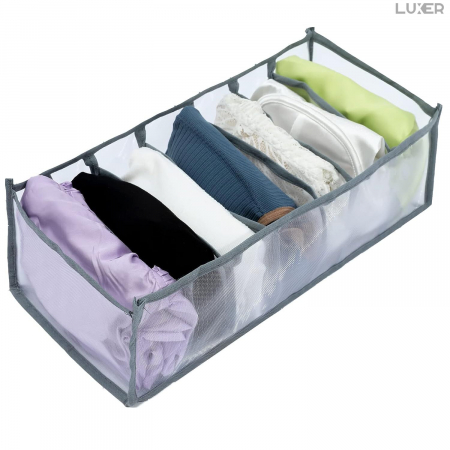 Cutie Tip Organizator de Haine si Lenjerie cu 7 Compartimente Luxer, Dimensiuni 36x14x12 cm, Gri, organizator haine bebelusi copii adulti pliabil ikea pepco dedeman jysk jumbo pentru calatorie bagaj sertar dulap dormitor emag leroy merlin luxer [5]
