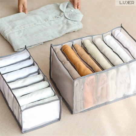 Cutie Tip Organizator de Haine si Lenjerie cu 7 Compartimente Luxer, Dimensiuni 36x14x12 cm, Gri, organizator haine bebelusi copii adulti pliabil ikea pepco dedeman jysk jumbo pentru calatorie bagaj sertar dulap dormitor emag leroy merlin luxer [2]