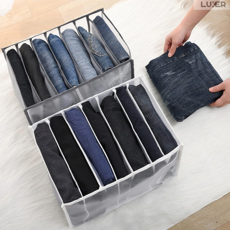 Cutie Tip Organizator de Haine si Lenjerie cu 7 Compartimente Luxer, Dimensiuni 36x14x12 cm, Gri, organizator haine bebelusi copii adulti pliabil ikea pepco dedeman jysk jumbo pentru calatorie bagaj sertar dulap dormitor emag leroy merlin luxer