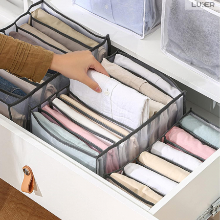 Cutie Tip Organizator de Haine si Lenjerie cu 7 Compartimente Luxer, Dimensiuni 36x14x12 cm, Gri, organizator haine bebelusi copii adulti pliabil ikea pepco dedeman jysk jumbo pentru calatorie bagaj sertar dulap dormitor emag leroy merlin luxer