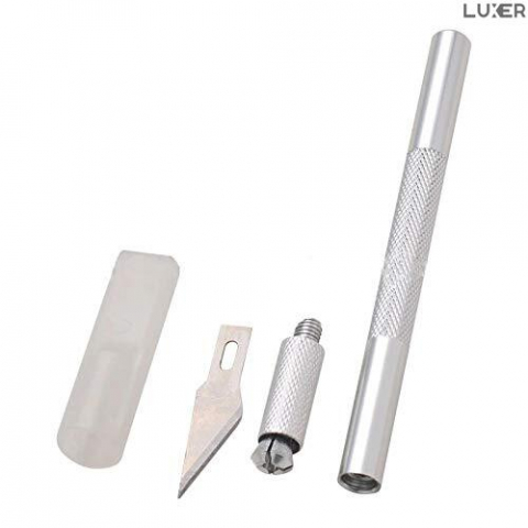 Cutter Metalic de Inalta Precizie Tip Bisturiu, 5 Lame de Rezerva, Portabil, Lama din Otel, pentru Origami/Activitati de Bricolaj, Lungime 15 cm, Silver, Luxer [2]
