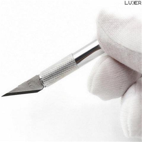 Cutter Metalic de Inalta Precizie Tip Bisturiu, 5 Lame de Rezerva, Portabil, Lama din Otel, pentru Origami/Activitati de Bricolaj, Lungime 15 cm, Silver, Luxer [9]