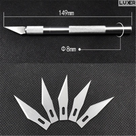 Cutter Metalic de Inalta Precizie Tip Bisturiu, 5 Lame de Rezerva, Portabil, Lama din Otel, pentru Origami/Activitati de Bricolaj, Lungime 15 cm, Silver, Luxer [5]