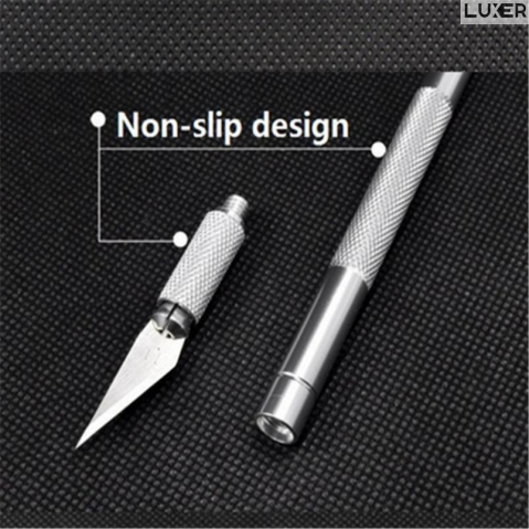Cutter Metalic de Inalta Precizie Tip Bisturiu, 5 Lame de Rezerva, Portabil, Lama din Otel, pentru Origami/Activitati de Bricolaj, Lungime 15 cm, Silver, Luxer [6]