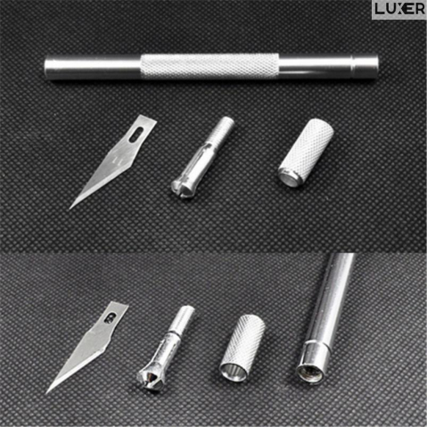 Cutter Metalic de Inalta Precizie Tip Bisturiu, 5 Lame de Rezerva, Portabil, Lama din Otel, pentru Origami/Activitati de Bricolaj, Lungime 15 cm, Silver, Luxer [3]