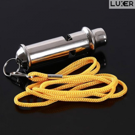Fluier din Otel pentru Arbitrii, Drumetii, Activitati Fizice, Dresaj animale, Cu Snur, Lungime 8 cm, Argintiu, Luxer, fluier profesional decathlon din otel pentru arbitrii ideal pentru fluierat in timpul activitatilor fizice luxer [2]
