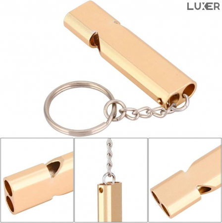 Sport & Activități în Aer Liber - Fluier Dual din Aluminiu pentru Arbitrii, Drumetii, Activitati Fizice, Dresare animale, cu Inel pentru Chei, Tip Breloc, Lungime 6 cm, Negru, Argintiu, Auriu, Luxer pentru fluierat profesional decathlon luxer