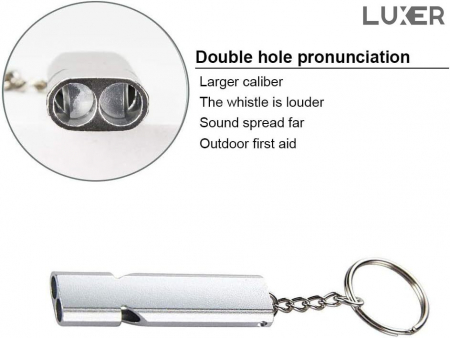 Fluier Dual din Aluminiu pentru Arbitrii, Drumetii, Activitati Fizice, Dresare animale, cu Inel pentru Chei, Tip Breloc, Lungime 6 cm, Negru, Argintiu, Auriu, Luxer pentru fluierat profesional decathlon luxer [10]