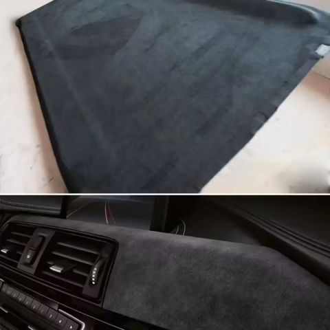 Folie autoadezivă Luxer din piele întoarsă sintetică tip Alcantara, culoare neagră, pentru interior auto, mobilă și decor DIY, textură catifelată mată, dimensiuni 150x40 cm. [3]