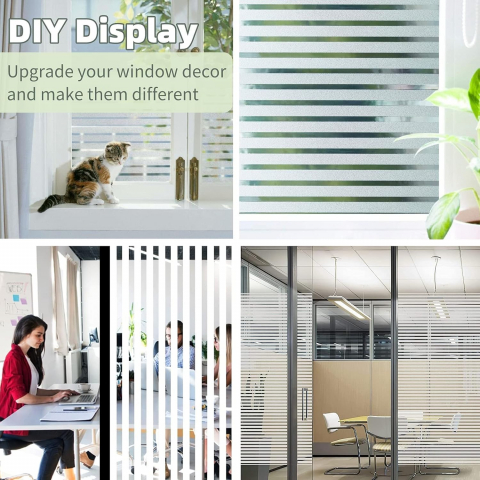 Folie Decorativa Semi-Privacy Pentru Geamuri - Home&Office, Protectie UV, Model Dungi 1x2 cm, Dimensiuni 200x60 cm, Luxer [5]