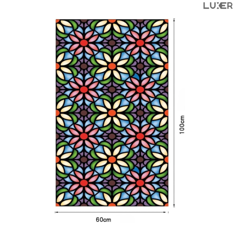 Folie autoadezivă pentru geamuri Luxer cu efect de vitraliu, Model Floral, oferă protecție solară UV și intimitate 80%. [7]