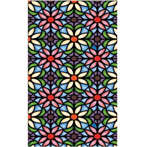 Folie autoadezivă pentru geamuri Luxer cu efect de vitraliu, Model Floral, oferă protecție solară UV și intimitate 80%. [8]