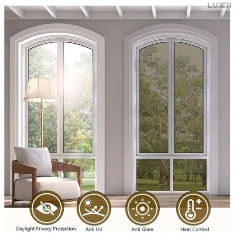 Folie Autoadeziva  pentru Geamuri Termopan, Tip Oglinda, Protectie Solara UV, Efect Privacy, One Way Mirror Window Film, Autocolanta, Pentru Casa/Cladiri, Dimensiuni 200 x 60 cm, Maro, Silver, Folie Geam sa nu se vada din exterior, sa nu se vada in casa, autocolant geam termopan leroy merlin dedeman, protectie solara ferestre luxer [2]