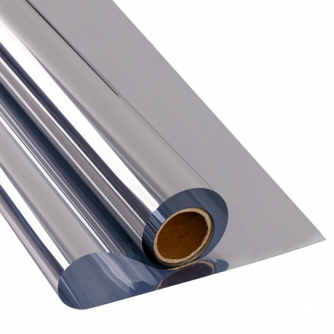 Folii geamuri si ferestre - Folie Autoadeziva  pentru Geamuri Termopan, Tip Oglinda, Protectie Solara UV, Efect Privacy, One Way Mirror Window Film, Autocolanta, Pentru Casa/Cladiri, Dimensiuni 200 x 60 cm, Argintiu, Silver, Folie Geam sa nu se vada din exterior, sa nu se vada in casa, autocolant geam termopan leroy merlin dedeman, protectie solara ferestre luxer