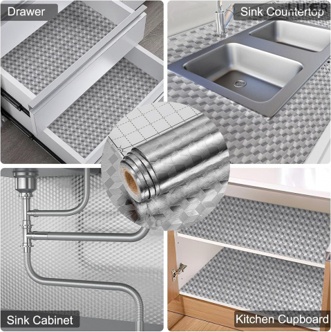 Folie Autoadeziva Pentru Protectie Mobila de Bucatarie Luxer, Model Romburi 3D, Silver, 200x40cm, folie adeziva mobilier bucatarie gradina dedeman leroy merlin brico depot hornbach mathaus pentru masa geam ieftina luxer [1]