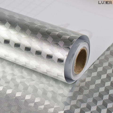 Folie Autoadeziva Pentru Protectie Mobila de Bucatarie Luxer, Model Romburi 3D, Silver, 200x40cm, folie adeziva mobilier bucatarie gradina dedeman leroy merlin brico depot hornbach mathaus pentru masa geam ieftina luxer [7]