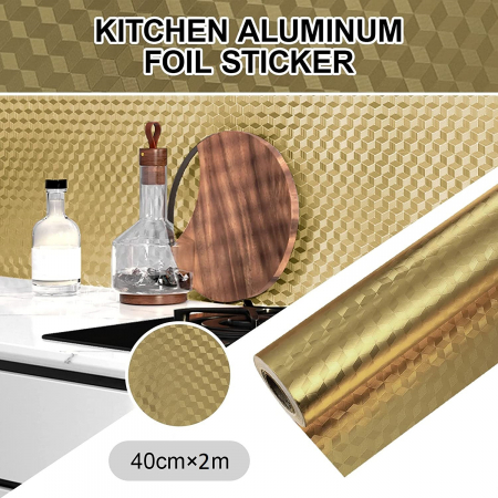 Folie Autoadeziva Pentru Protectie Mobila de Bucatarie Luxer, Model 3D, Gold, 200x40cm, folie adeziva mobilier bucatarie gradina dedeman leroy merlin brico depot hornbach mathaus pentru masa geam ieftina luxer [6]