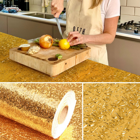 Folie Autoadeziva Pentru Protectie Mobila de Bucatarie Luxer, Model Coaja de Portocala, Gold, 200x40cm, folie adeziva mobilier bucatarie gradina dedeman leroy merlin brico depot hornbach mathaus pentru masa geam ieftina luxer [1]