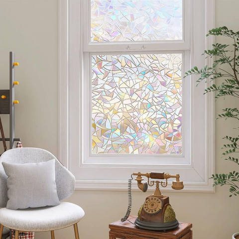 Folie Decorativa Privacy Pentru Geamuri - Home&Office, Protectie UV, Model Geometric Holografic, Dimensiuni 200x60 cm, Luxer [1]
