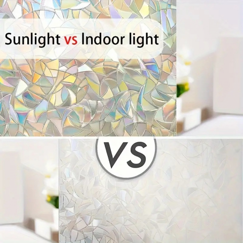 Folie Decorativa Privacy Pentru Geamuri - Home&Office, Protectie UV, Model Geometric Holografic, Dimensiuni 200x60 cm, Luxer [5]