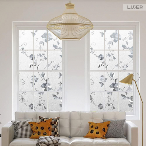 Folie Decorativa Privacy Pentru Geamuri - Home&Office, Protectie UV, Model - Bujori, Dimensiuni 200x60 cm, Luxer [2]