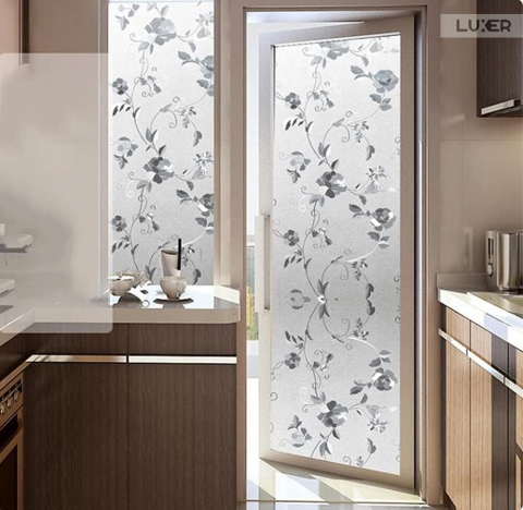 Folie Decorativa Privacy Pentru Geamuri - Home&Office, Protectie UV, Model - Bujori, Dimensiuni 200x60 cm, Luxer [5]